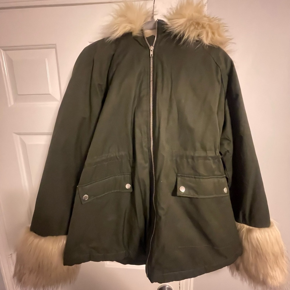 ASOS Olive Green Jacket with Faux Fur Trim